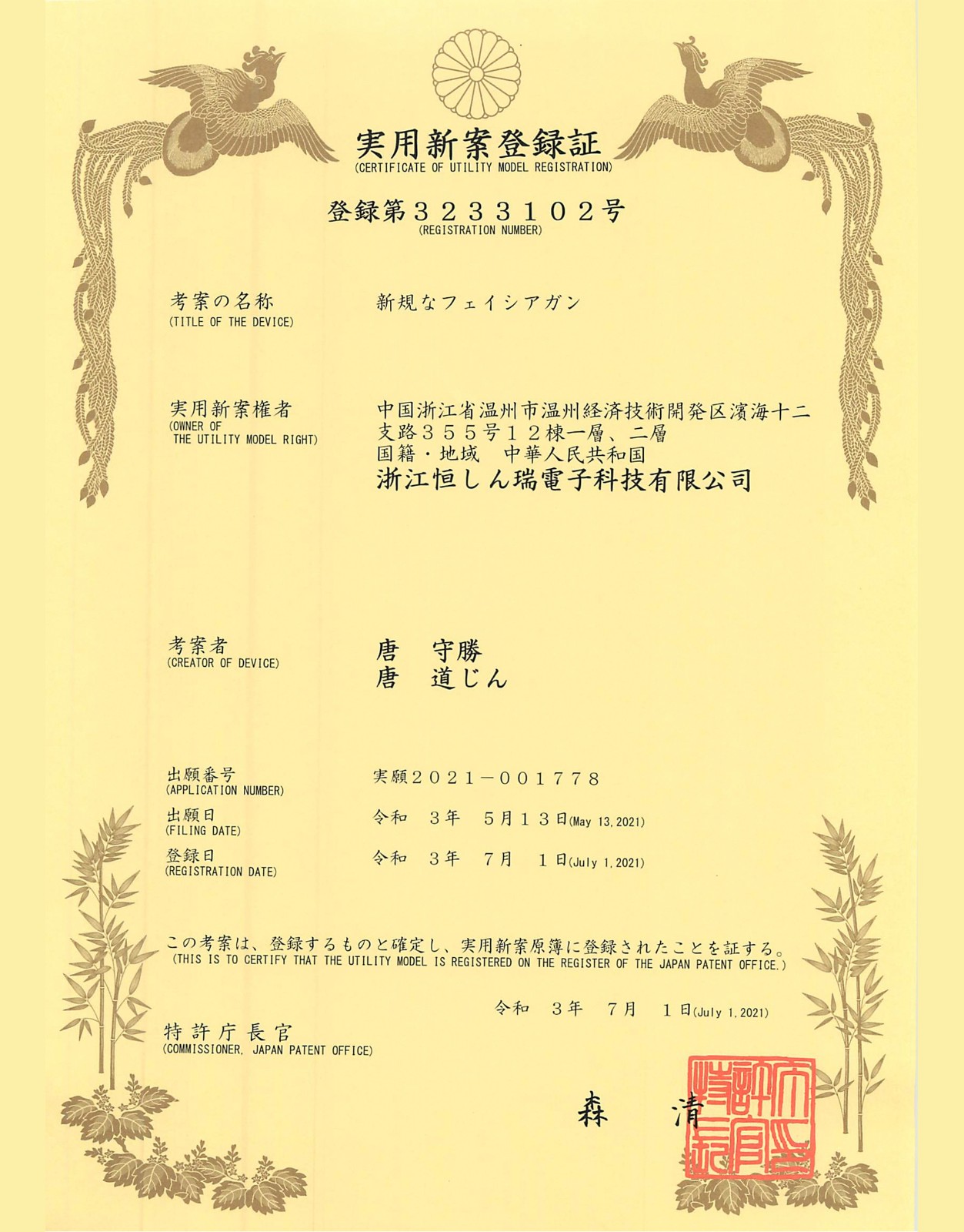 Utility model patent 2 (Japan)
